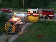 aerial view of 2 fire trucks