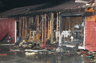 a burnt building that had been on a fire previously